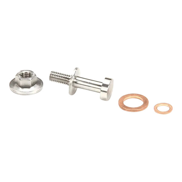A stainless steel screw pin and washer for a D6X19 Rational oven rack.