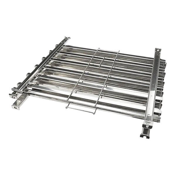 A metal grid rack with metal rods holding 6 racks.