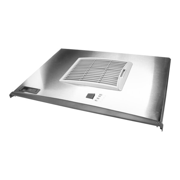 A stainless steel Scotsman service panel with a vent with holes.