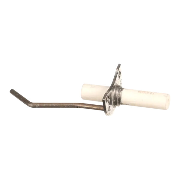 A metal rod with a white cylinder on the end.