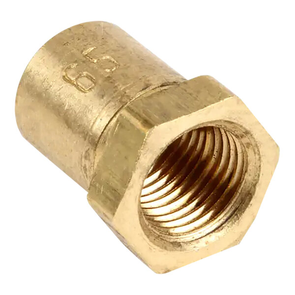 A close-up of a gold Southbend orifice drill nut.