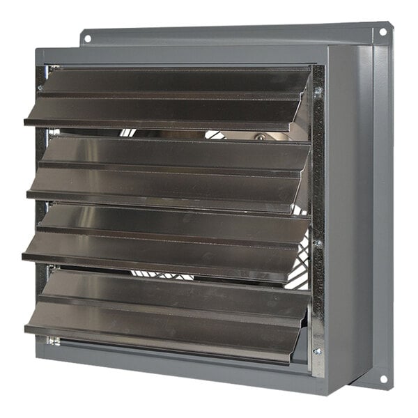 A stainless steel Canarm wall exhaust fan with a vent in the middle.