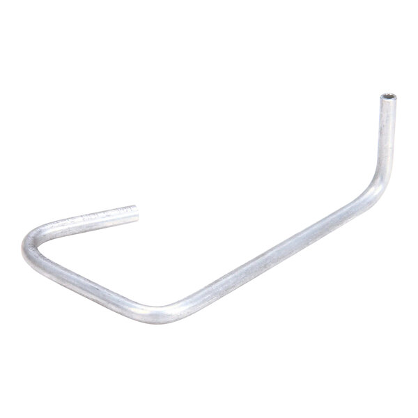 A silver metal bent rod with a long handle.