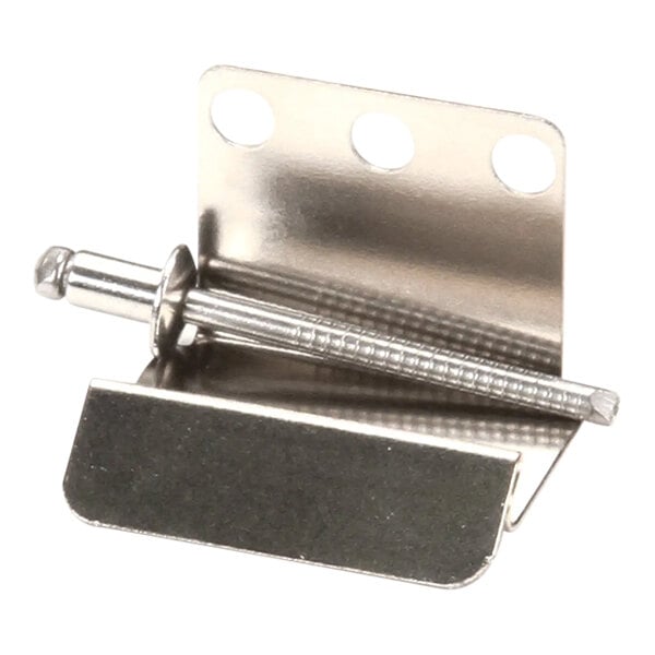 A metal bracket with a screw for a Rational interior glass panel.