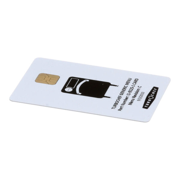 A white rectangular TurboChef menu card with a black and white logo.
