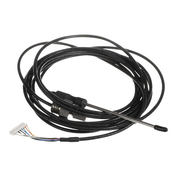 A black cable with a black and white connector and a black wire.