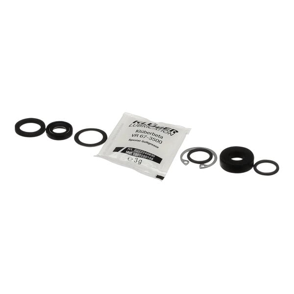 A Rational repair set for shaft seals with black and silver pieces.