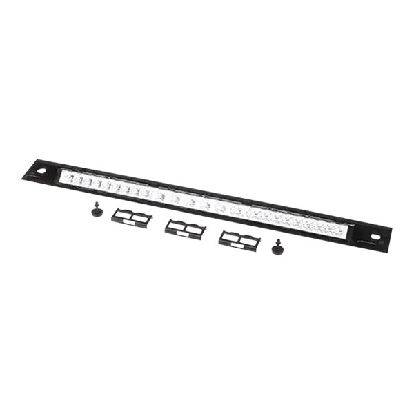 A black metal light bar with two screws and two lenses.