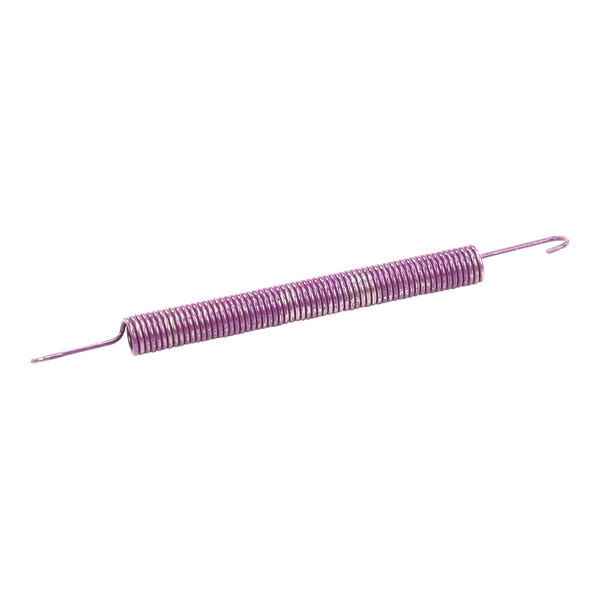 A purple coil with a metal spring and hook on one end.