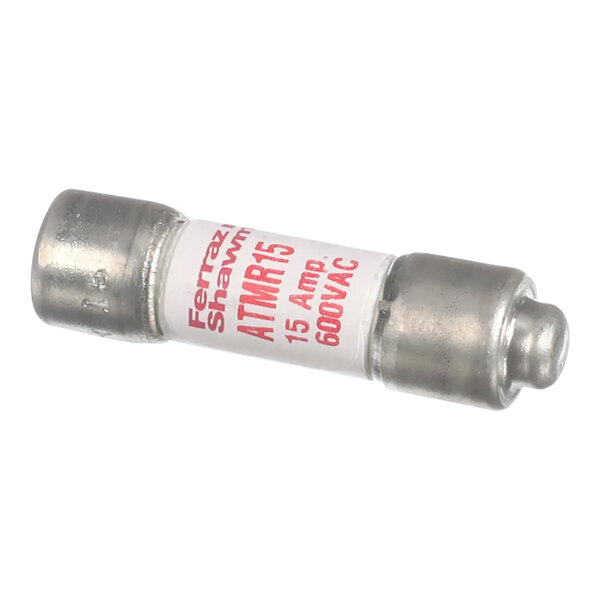 A close-up of a TurboChef 15A fuse with a red label.