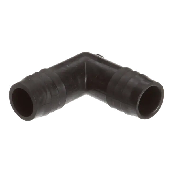 A black plastic Scotsman elbow with two black plastic fittings.