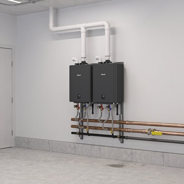 Rinnai TRW02CXPiN Wall-Mounted 2 Unit Tankless Rack System with SENSEI CXP199i Water Heaters - 120V, 398,000 BTU, 10.8 GPM