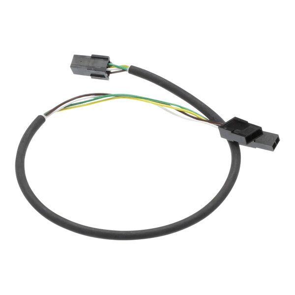 A black Rational cable with two connectors, one black and one with green and yellow wires.