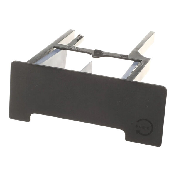A black plastic drawer care container with a metal clip.