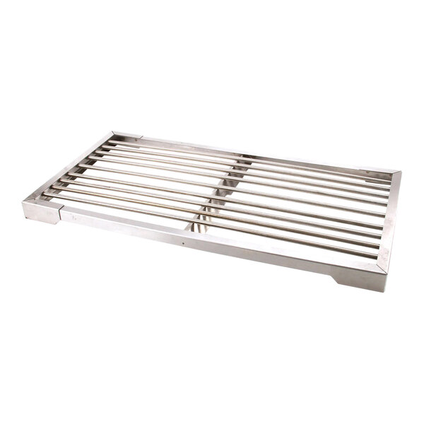 A metal grate assembly with metal bars.