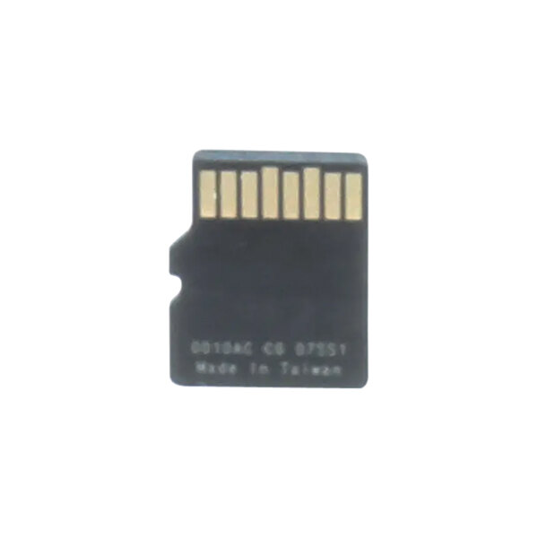 A black micro SD card with white text.