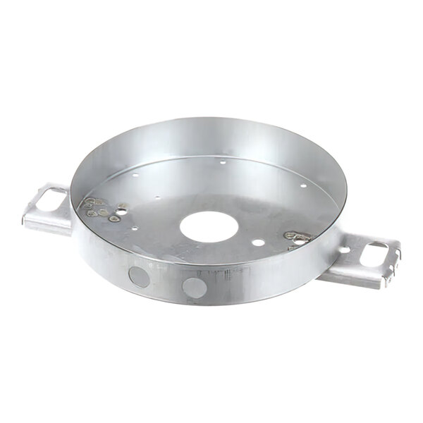 A round metal assembly plate with holes.
