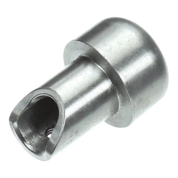 A close-up of a stainless steel Wells bushing with a threaded hole.