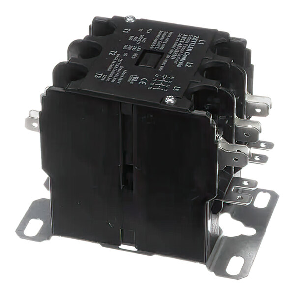 A black Wells contactor with metal brackets and two terminals.