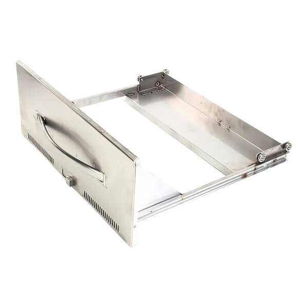 A metal tray with a handle for a Wells drawer.
