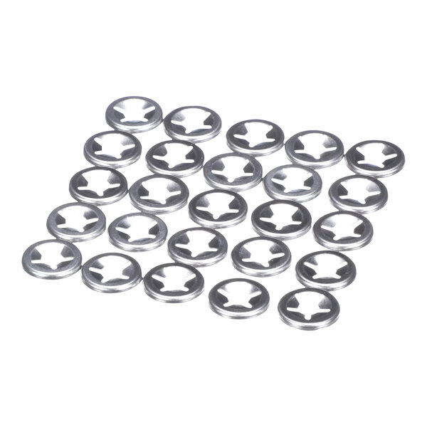 A group of silver circular Rational star lock washers.