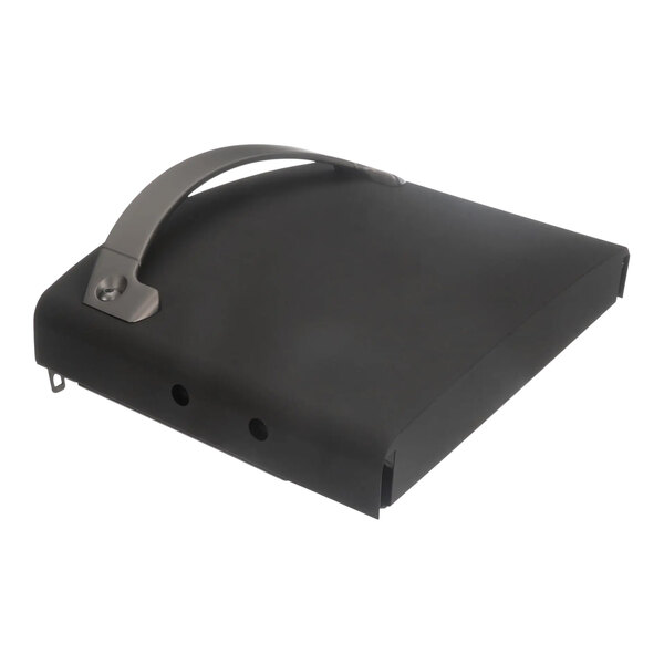 A black rectangular box with a handle on top.