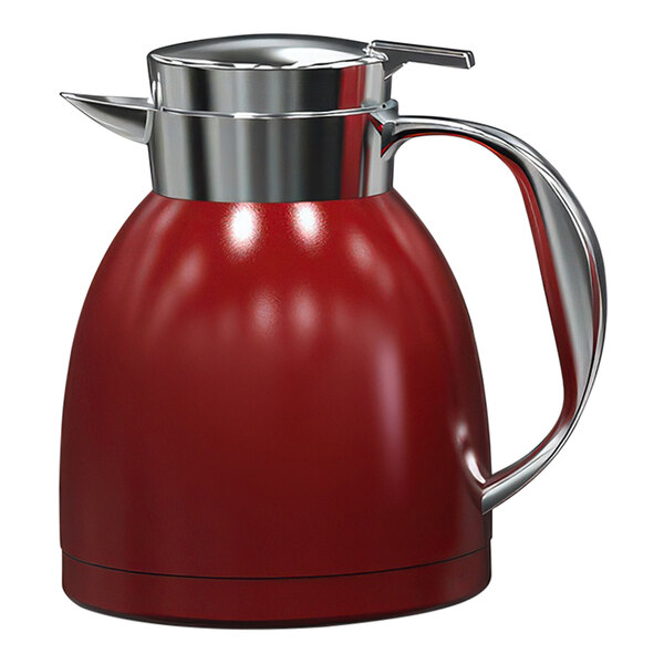 A red and silver Complements by Steelite International vacuum insulated coffee server.