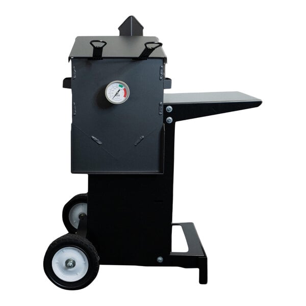 A grey rectangular Mack's Fryers steel propane deep fryer with wheels.