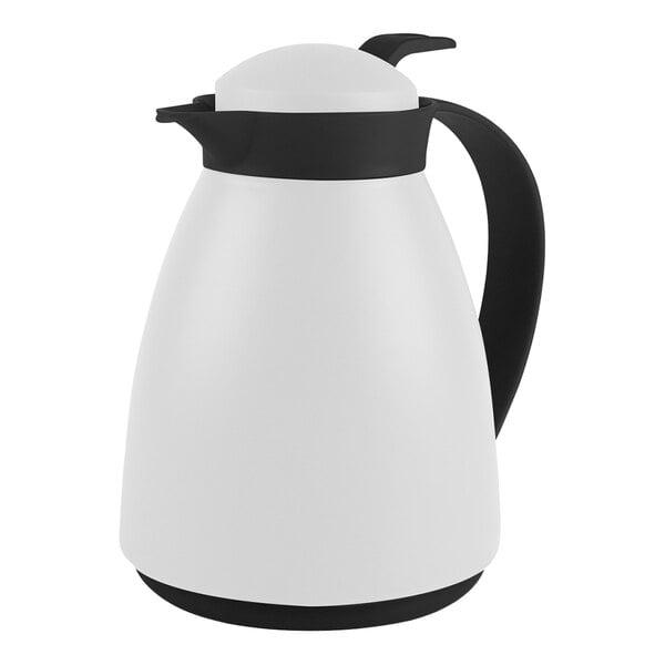 A white and black Steelite International vacuum insulated coffee server.