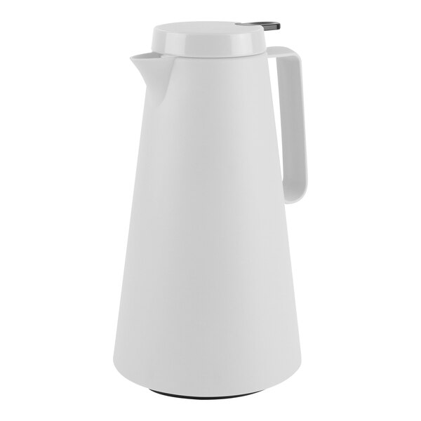 A white plastic server with a lid and handle.