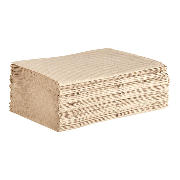 A large stack of brown Kraft Choice OneUp interfold dispenser napkins.