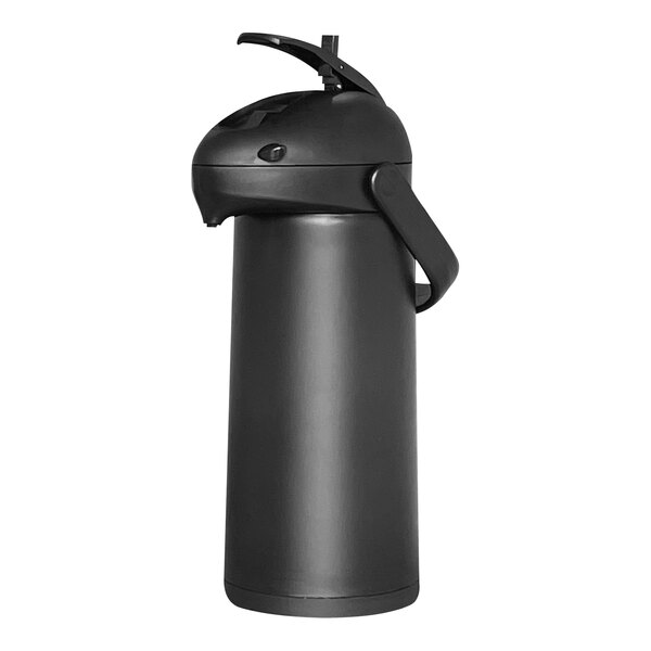 A black plastic airpot with a lid and handle.
