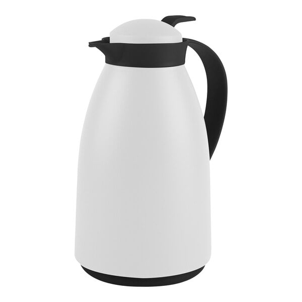 A white and black Steelite International vacuum insulated coffee server.