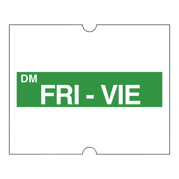 A green and white rectangular DayMark label with the word "Friday" in the middle.