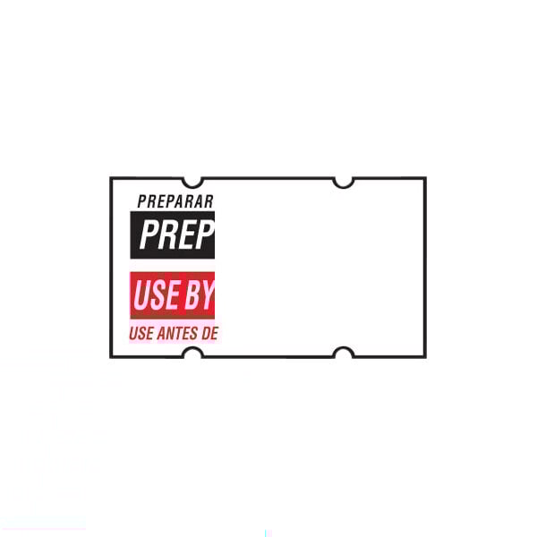 A white rectangular DayMark MoveMark label with black text that says "Prep / Use By"