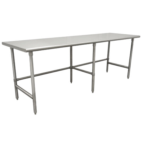 A white rectangular Advance Tabco stainless steel work table with galvanized steel legs.