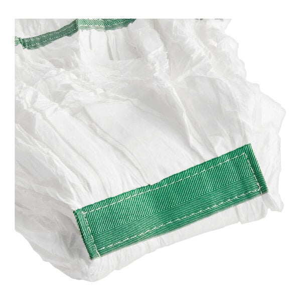 A white microfiber wet mop head with a 1-inch green headband.