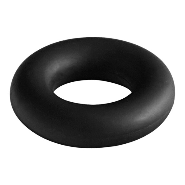 A white circle with a black border, a black rubber ring inside.