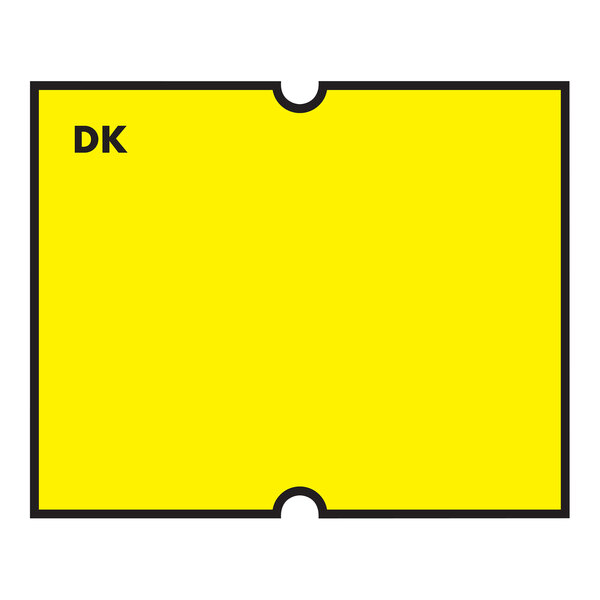 A yellow rectangular DayMark label with black text that reads "DK"