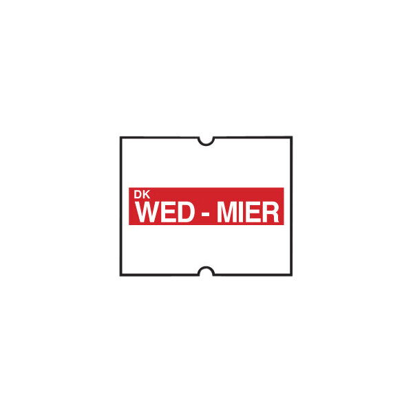 A rectangular white sign with red text reading "Wednesday" and "DayMark"