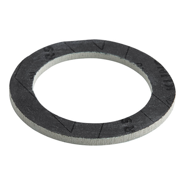 A round black rubber gasket with a metal ring.