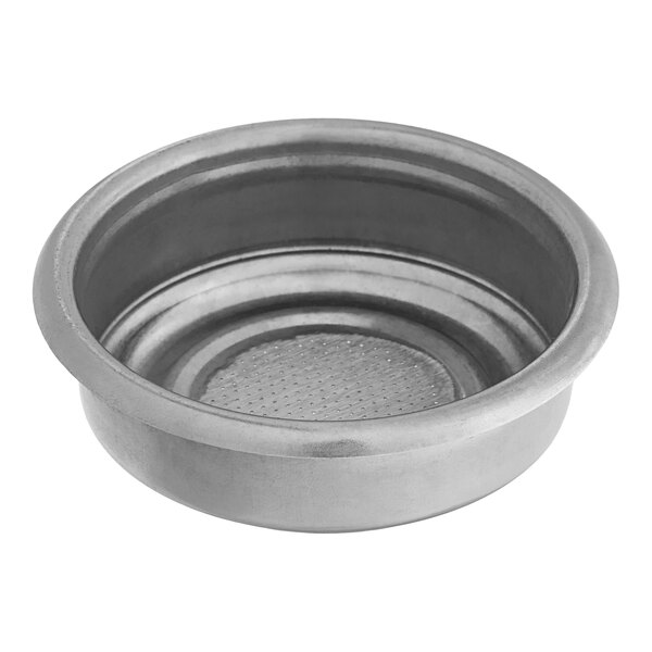 A stainless steel Estella Caffe double coffee filter with a lid.