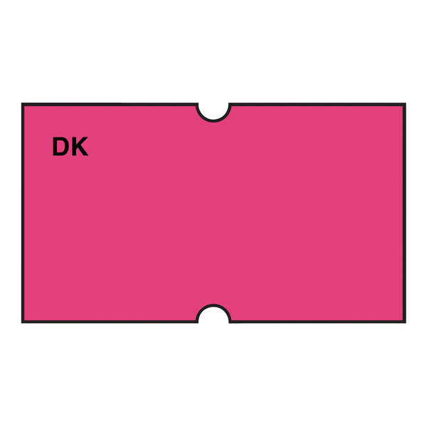 A pink rectangular DayMark label with black text on it.