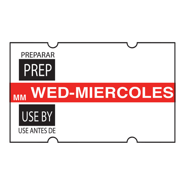 a white rectangular sign with black and red text