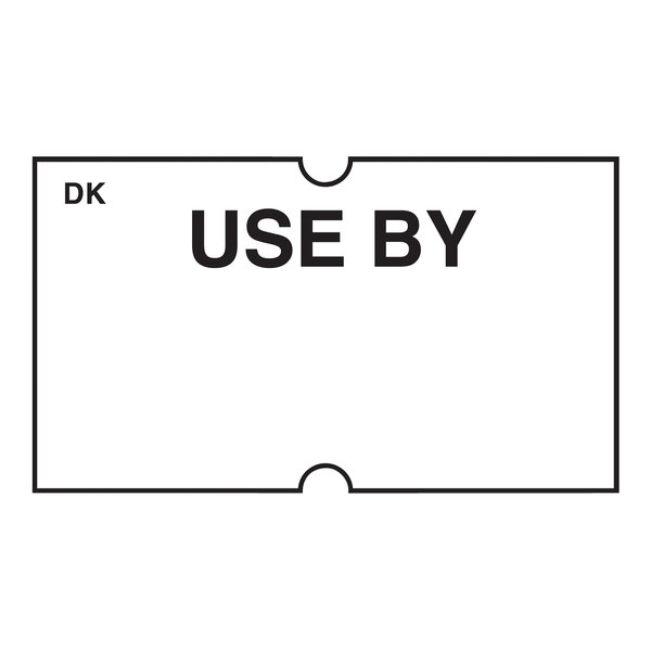A close-up of a white DayMark label that says "Use By" in black.
