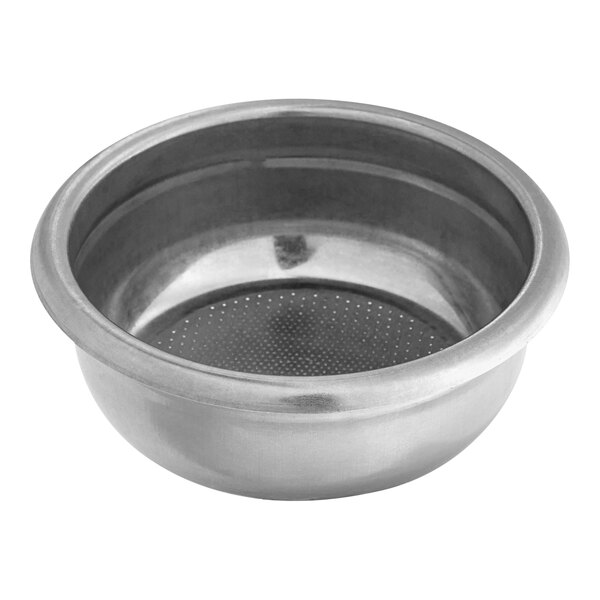 A stainless steel coffee filter with a mesh bottom.