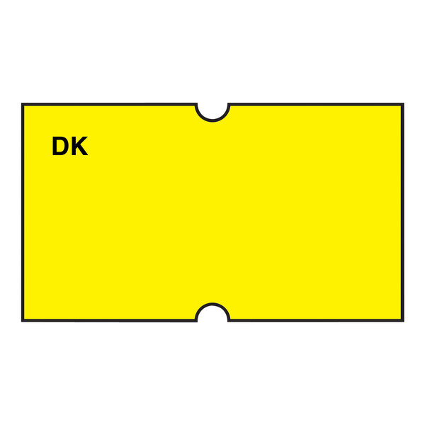 A yellow rectangular DayMark label with black text reading "DK" on it.