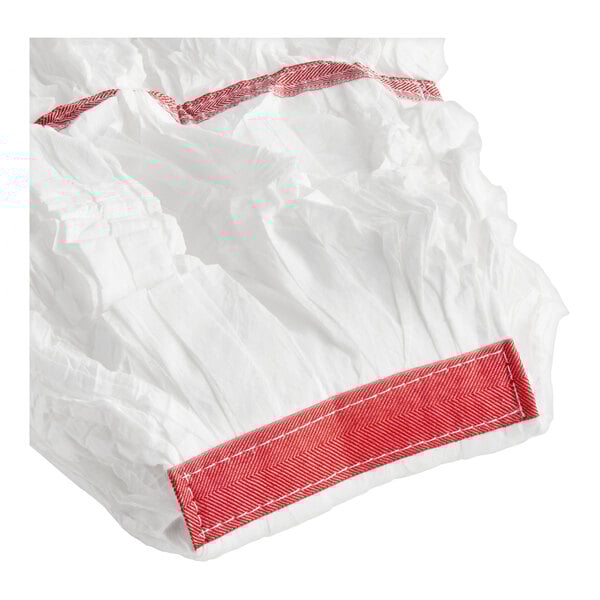 A white microfiber wet mop head with a 1-inch red headband.