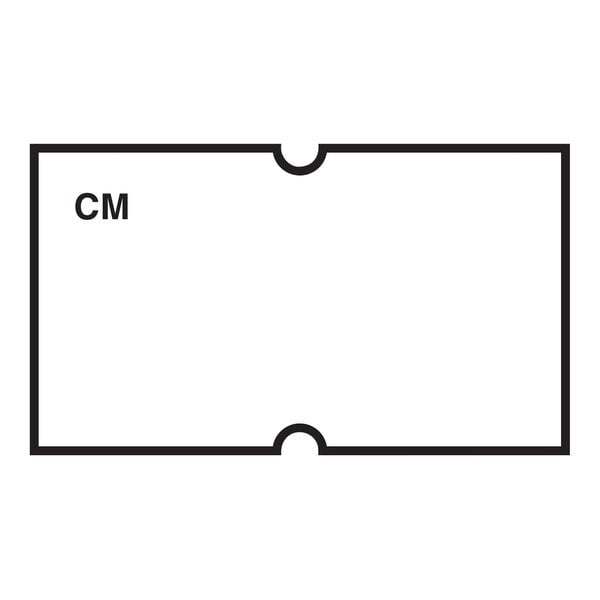 A white rectangular label with a black rectangular frame and the words "cm" inside.