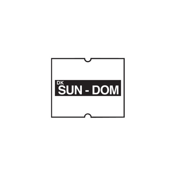 A white rectangular label with black text reading "SUN" and "DOM"